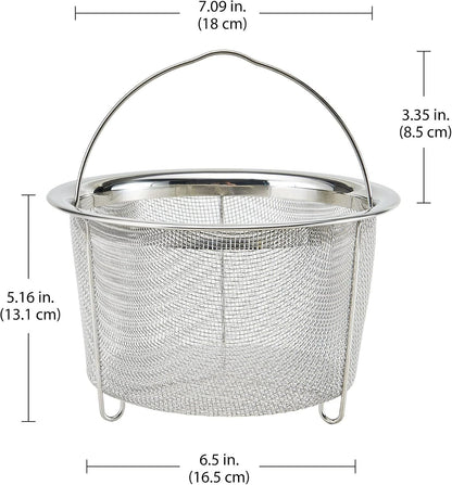 Instant Pot Official Large Mesh Steamer Basket, Stainless Steel, Round - Versatile Steamer & Strainer for Vegetables, Fish, and More - Durable, Rust-Resistant, Easy-Lift Handle, Dishwasher Safe