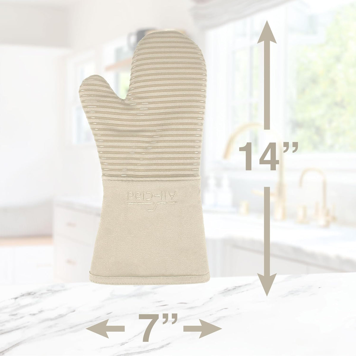 All-Clad Silicone Oven Mitts: Heat Resistant up to 500 Degrees - 100% Cotton & Silicone, 14"x7" Oven Mitt for Kitchen and Barbeque, Pewter