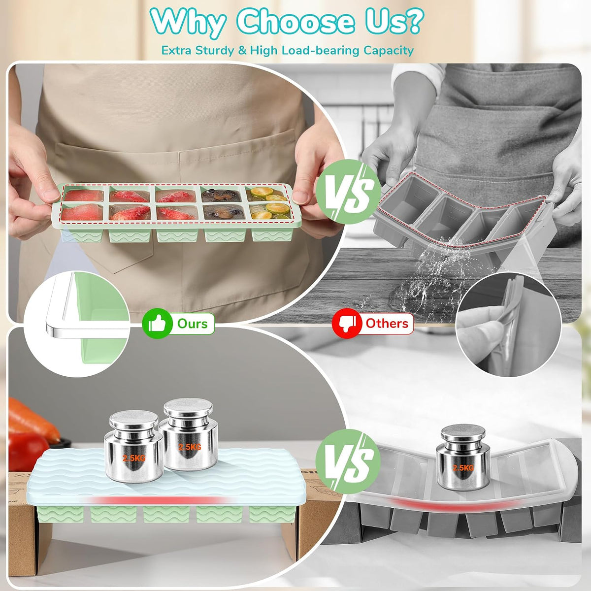 Doasuwish Silicone Freezer Molds for Soup with Lid – 1-Cup Soup Container Style Ice Cube Trays for Freezer, Meal Prep & Food Storage, Freeze 250mL/125mL Portions – 2 Pack