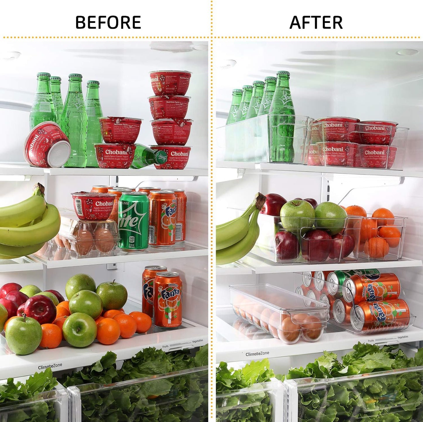 Etienne Alair Fridge Organizer-14 Refrigerator Bins Freezer Organizer Durable, Stackable Containers with Handles, 14 Piece Set