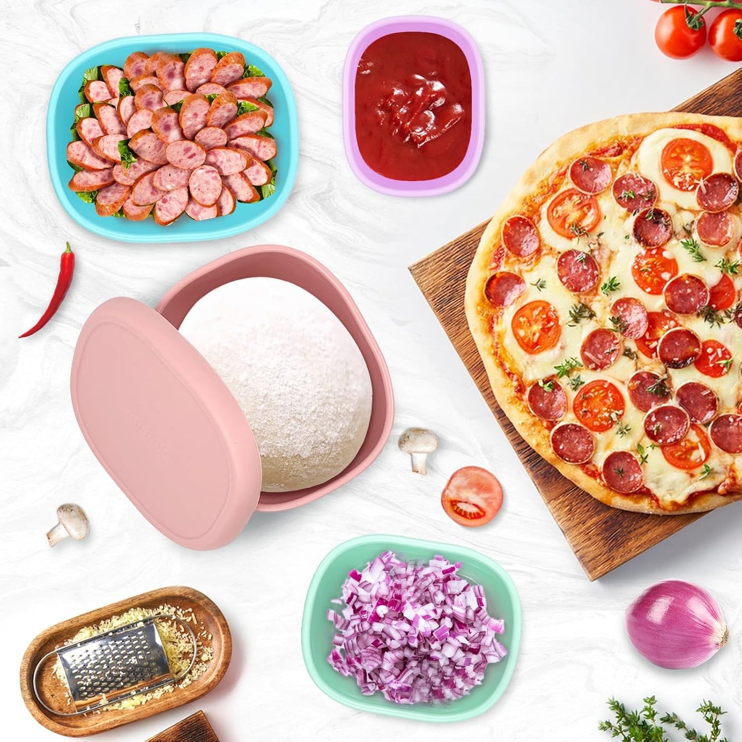 Anatole Silicone Food Storage Lunch Bento Box Set of 3 Reusable Nesting Containers with Lids BPA Free Dishwasher Microwave Oven Freezer Safe Leakproof (6.7oz, 10oz, 20oz)