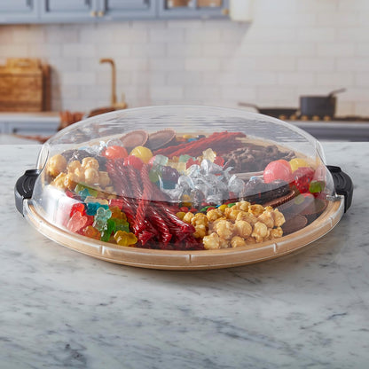 FARBERWARE Build-a-Board Cutting Board with Lazy Susan Turntable, Five Compartments, and Clear Locking Lid for Charcuterie, Snacks, and More, Acacia