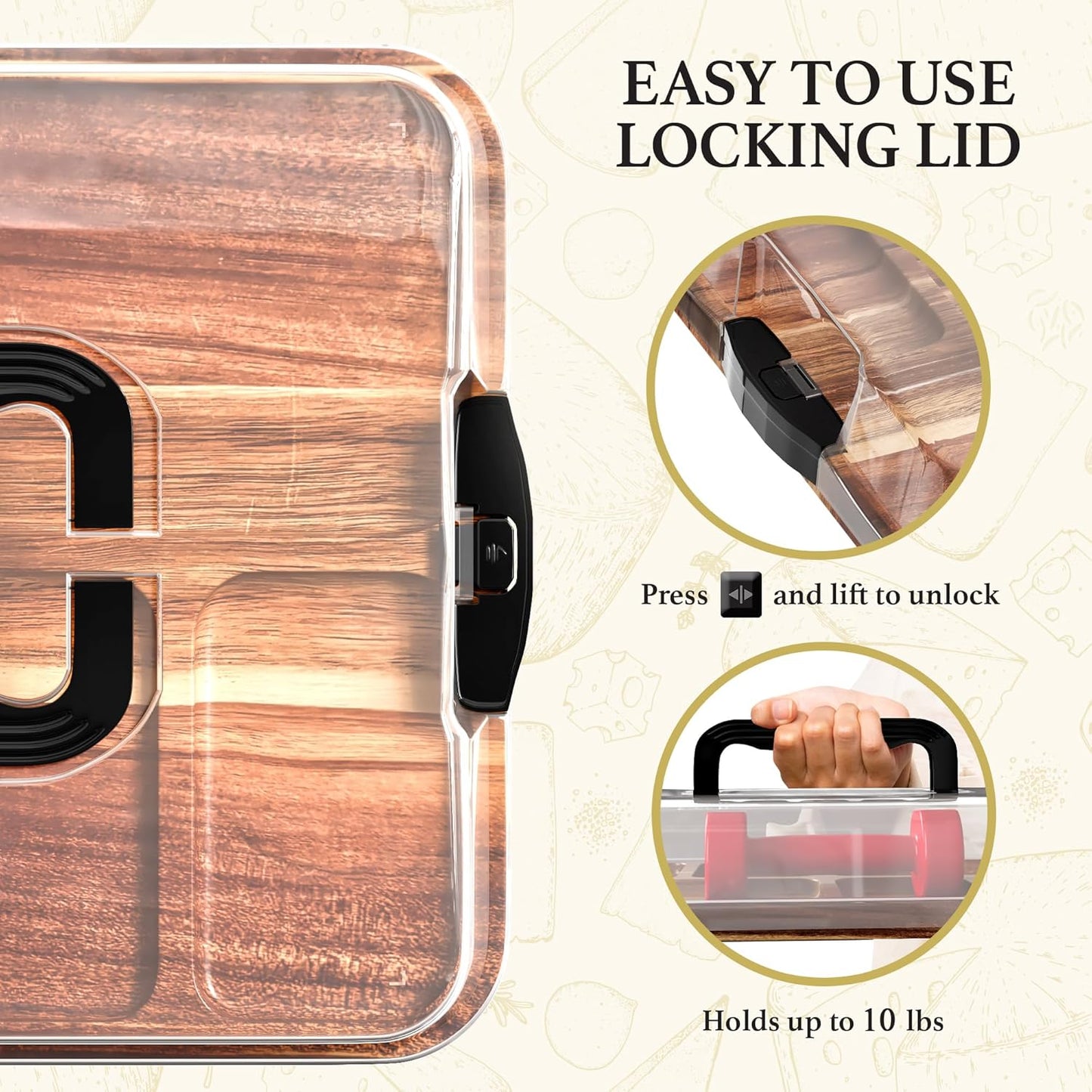Charcuterie Board with Lid - Reversible, 2-in-1 Travel Portable Cheese Board for Picnics & Entertaining - Housewarming Gift Set Idea - Covered Snack Serving Tray - Large Food Platter