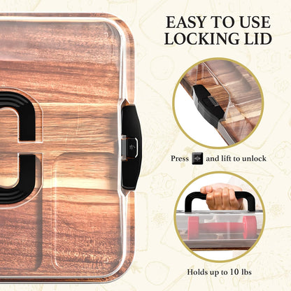 Charcuterie Board with Lid - Reversible, 2-in-1 Travel Portable Cheese Board for Picnics & Entertaining - Housewarming Gift Set Idea - Covered Snack Serving Tray - Large Food Platter