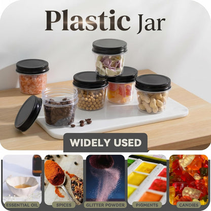 novelinks 4 oz Small Plastic Jars with Lids, 40 Pack Mini Plastic Mason Jars with Lids 4oz, Craft Storage Containers & Canning Jars & Small Spice Jars for Kitchen Organization (40 Pack,Black)