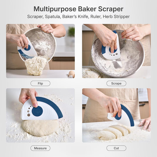 5-in-1 Dough Scraper & Flexible Bowl Scraper by Nextrend, Bread Scraper with Stainless Steel Edge, Ruler & Herb Stripper – BPA Free, Dishwasher Safe - Red