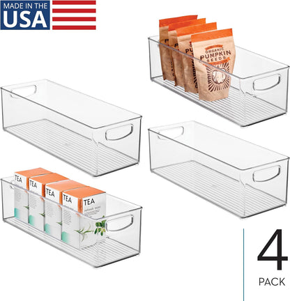 iDesign Plastic Stackable Pantry Bin - Storage Bin with Handles for Cabinets or Fridge - Set of 4 - Clear