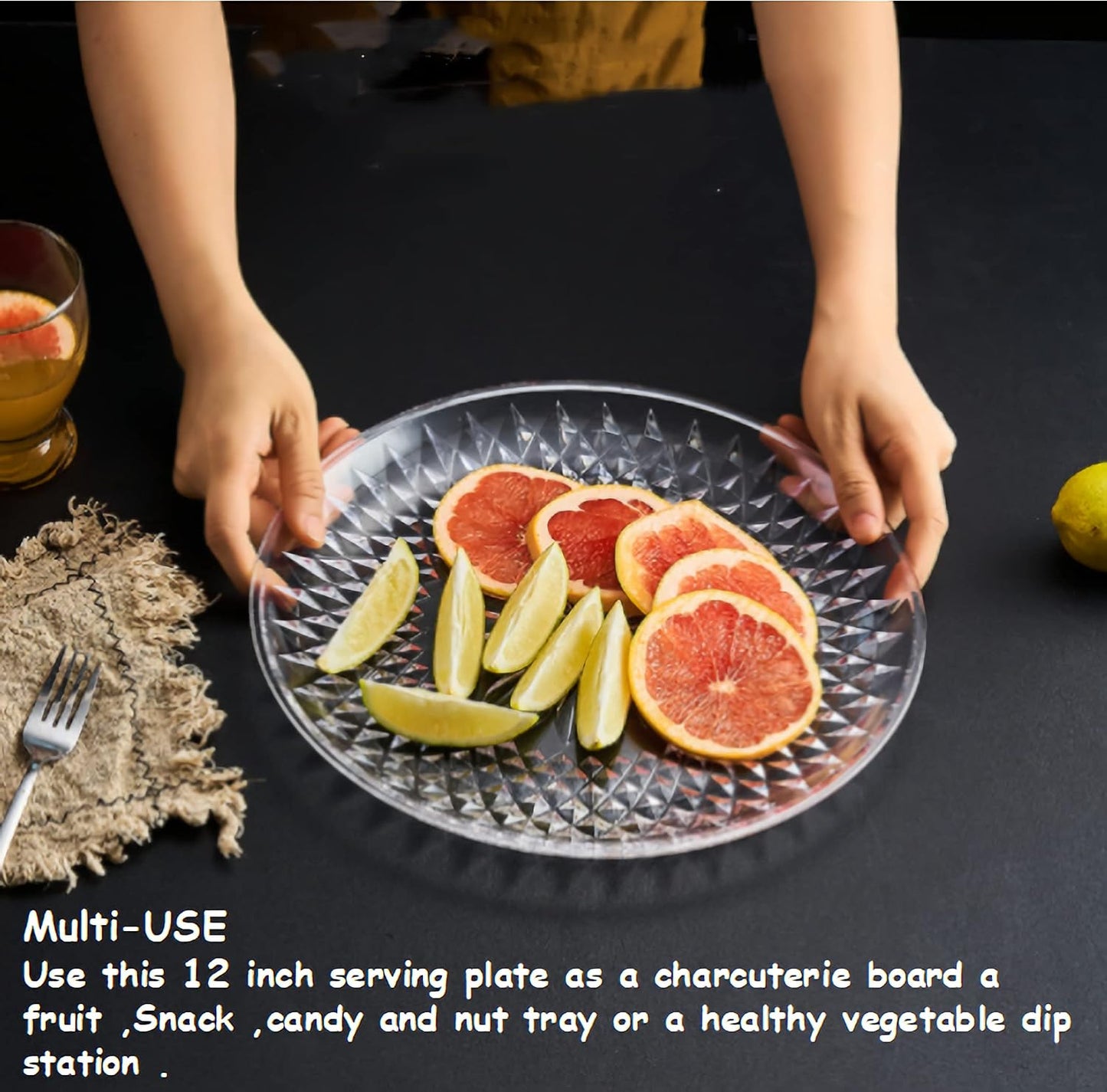 Knc Acrylic Clear Round Appetizer Serving Tray,12 Inch Snack Food Nut and Candy Serving Plate Veggie Fruit Dish Platter Garnish for Bar Home Restaurant (Round tray)