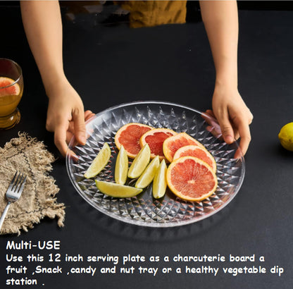 Knc Acrylic Clear Round Appetizer Serving Tray,12 Inch Snack Food Nut and Candy Serving Plate Veggie Fruit Dish Platter Garnish for Bar Home Restaurant (Round tray)