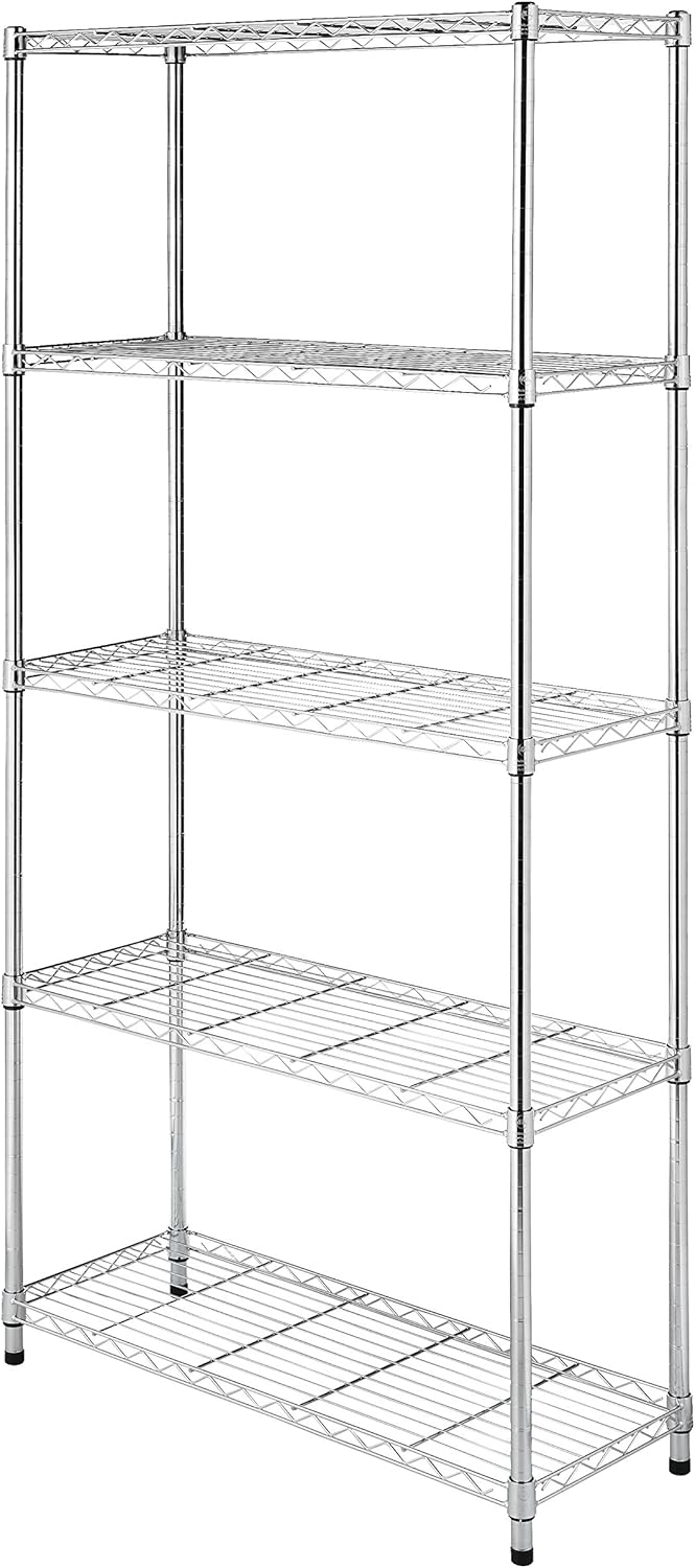Whitmor 2-Wire Shelving Unit, Metal Storage Shelves, Stacking Shelf with Basket, Easy Assembly Home Organizer for Pantry, Kitchen, Garage, Plant