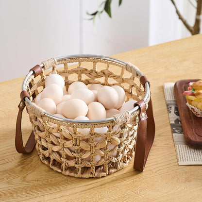 Egg Baskets for Collecting Fresh Eggs Farmhouse Handmade Wicker Hyacinth Egg Collecting Basket with Handle