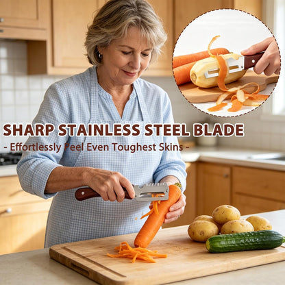 Premium Vegetable Peeler with Wooden Handle and Bottle Opener, 2026 New Multi-functional Vegetable Peeler, Kitchen Gadgets Tool for Fruit Pumpkin Peeling Potato Carrot Veggie Peeler (1PCS)