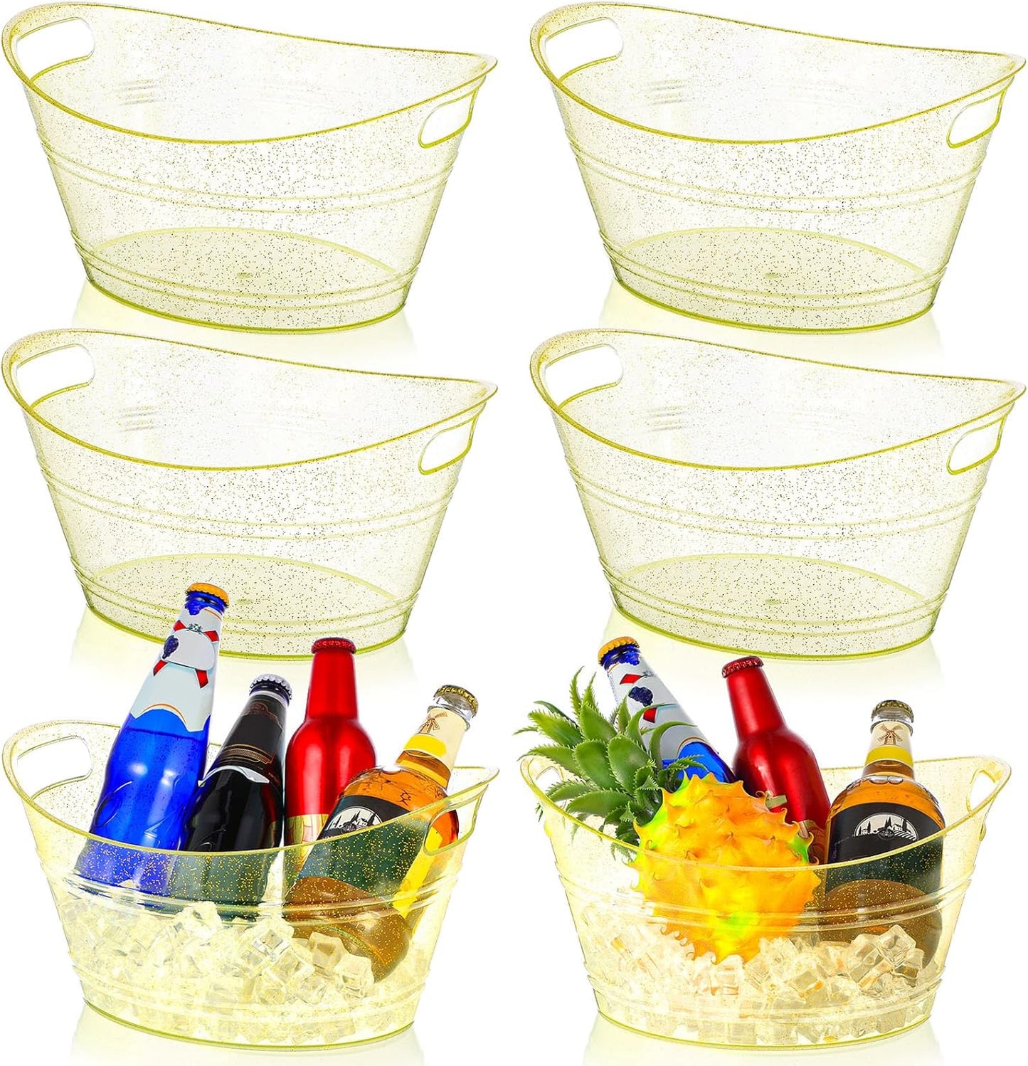 meekoo 6 Pcs Plastic Ice Buckets Bulk with Handles 4.5L Oval Storage Tub Large Capacity Ice Drink Bucket for Party Bar Wine Beer Champagne Beverage Bottle Cooler (4.5 L,Orange)