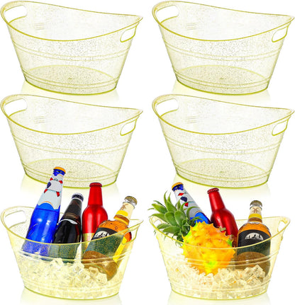meekoo 6 Pcs Plastic Ice Buckets Bulk with Handles 4.5L Oval Storage Tub Large Capacity Ice Drink Bucket for Party Bar Wine Beer Champagne Beverage Bottle Cooler (4.5 L,Orange)