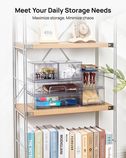 Vtopmart Stackable Storage Drawers Set of 5, Clear Plastic Organizer Bins for Baby Bottle, Beauty Supplies Storage, Ideal for Kichen Countertop, Vanity, Bathroom, Cabinet, Pantry Organization