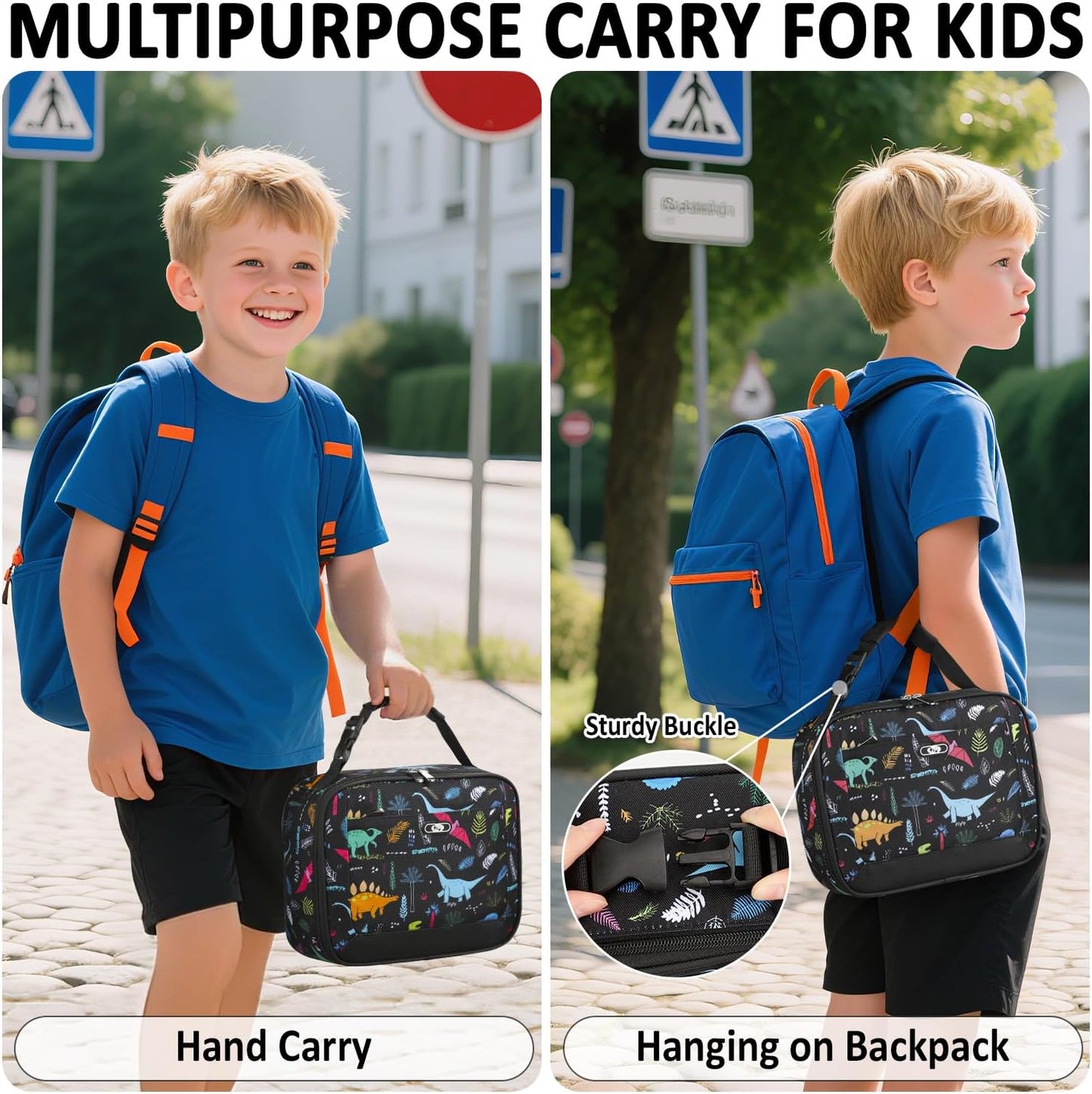 Lunch Box Kids Insulated Lunch Bag for Boys Girls Cute Reusable Lunch Tote Bag Waterproof Portable Thermal Lunch Box Kids for School Picnic Travel Black