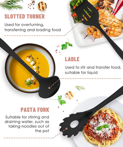 Kitchen Utensils Set-12 Pieces Silicone Cooking Utensils Set (Dishwasher Safe) 392°F Heat Resistant Spatula Set,Kitchen Utensil Set for Nonstick Cookware,Best Kitchen Tools with Holder