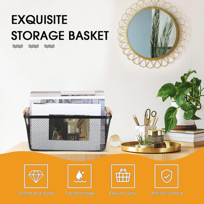 Ziliny 4 Pcs Metal Mesh Wire Baskets with Wooden Handles for Organizing, Pantry Organizers and Storage Steel Bin Kitchen Baskets for Fruit Potato Onion Snacks Bathroom Cabinet(Medium,Cream White)