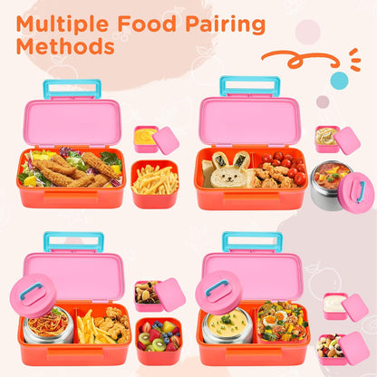 MAISON HUIS Bento Box for Kids with 8oz Soup Thermo, Insulated Lunch Bag & 17oz Water Bottle, 2-Compartment Bento Box with Built-In Ice Pack, Leak-Proof & BPA-Free (Purple)