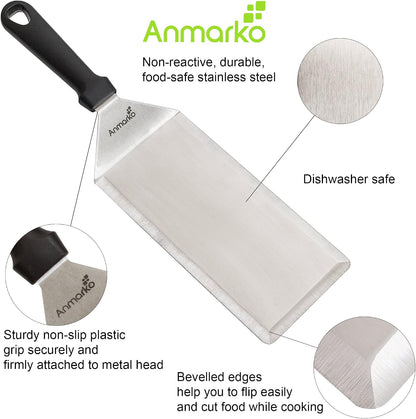 Stainless Steel Metal Griddle 4 x 8 inch Spatula - Spatula Hamburger Turner Scraper - Pancake Flipper - Great for BBQ Grill and Flat Top Griddle - Commercial Grade