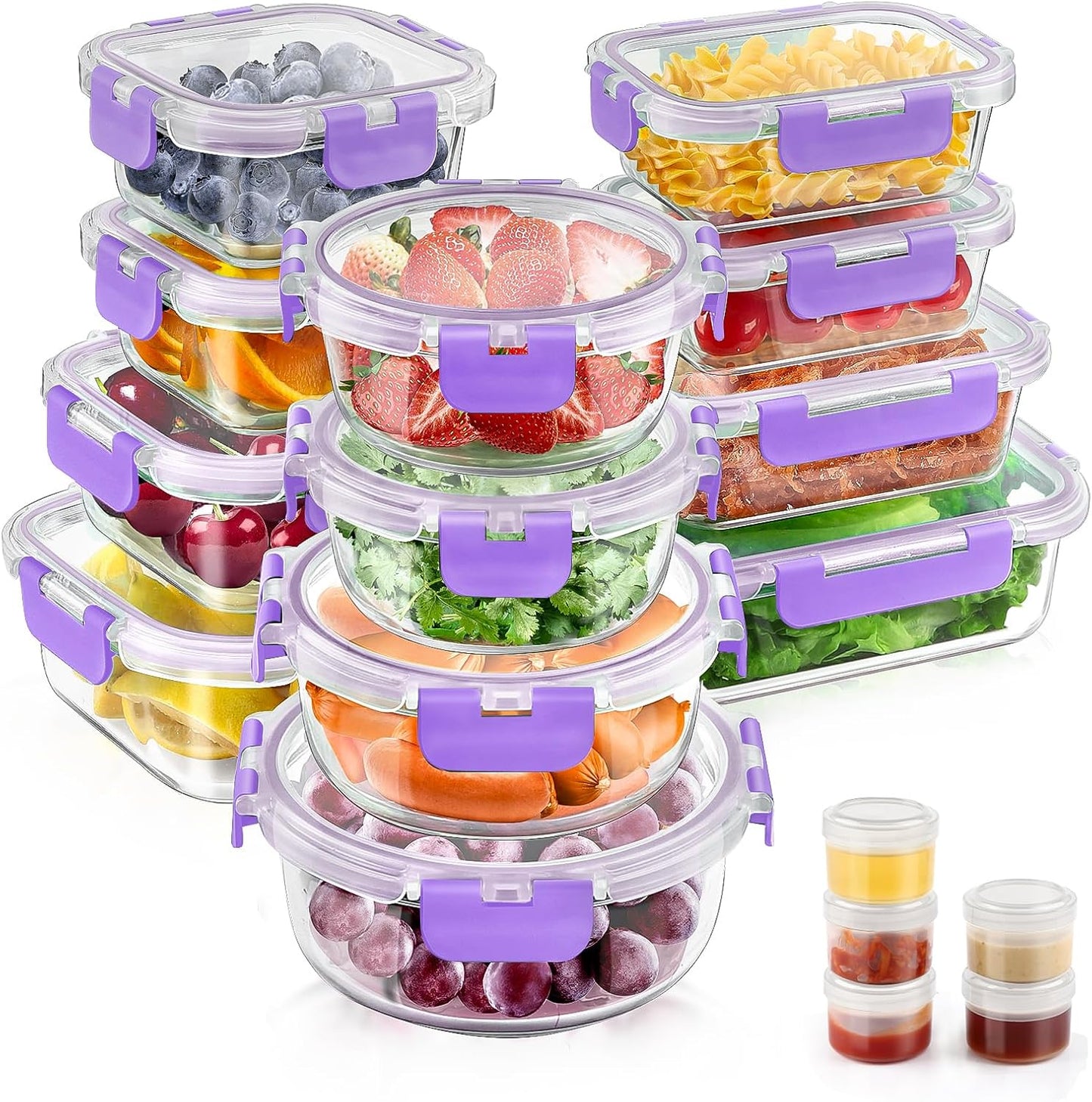 34pcs Glass Food Storage Containers with Lids Set, Airtight Glass Meal Prep Containers (17 Containers & 17 Lids), Leak Proof Lunch Container BPA-Free, Microwave, Oven, Freezer, Dishwasher Safe-Blue