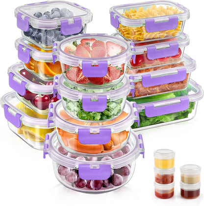 34pcs Glass Food Storage Containers with Lids Set, Airtight Glass Meal Prep Containers (17 Containers & 17 Lids), Leak Proof Lunch Container BPA-Free, Microwave, Oven, Freezer, Dishwasher Safe-Blue