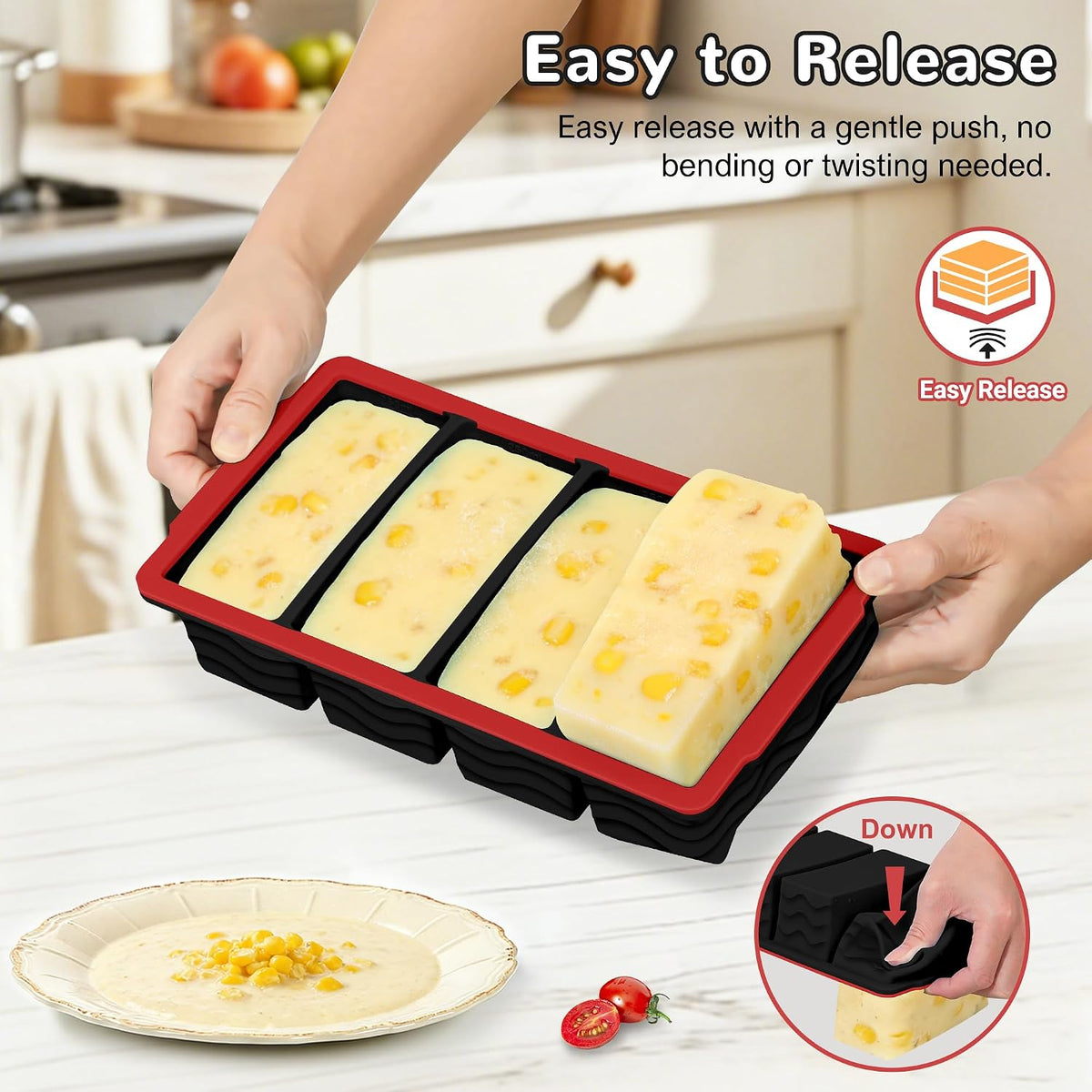 Silicone Freezer Trays with Lid (4-Pack), 1-Cup, 2-Cup, 1/2-Cup & 2-Tbsp Silicone Freezer Molds, Stackable Soup Freezer Meal Prep Containers,Ice Cube Tray for Making Sauce,Smoothies,Yogurt Bites