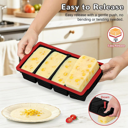 Silicone Freezer Trays with Lid (4-Pack), 1-Cup, 2-Cup, 1/2-Cup & 2-Tbsp Silicone Freezer Molds, Stackable Soup Freezer Meal Prep Containers,Ice Cube Tray for Making Sauce,Smoothies,Yogurt Bites