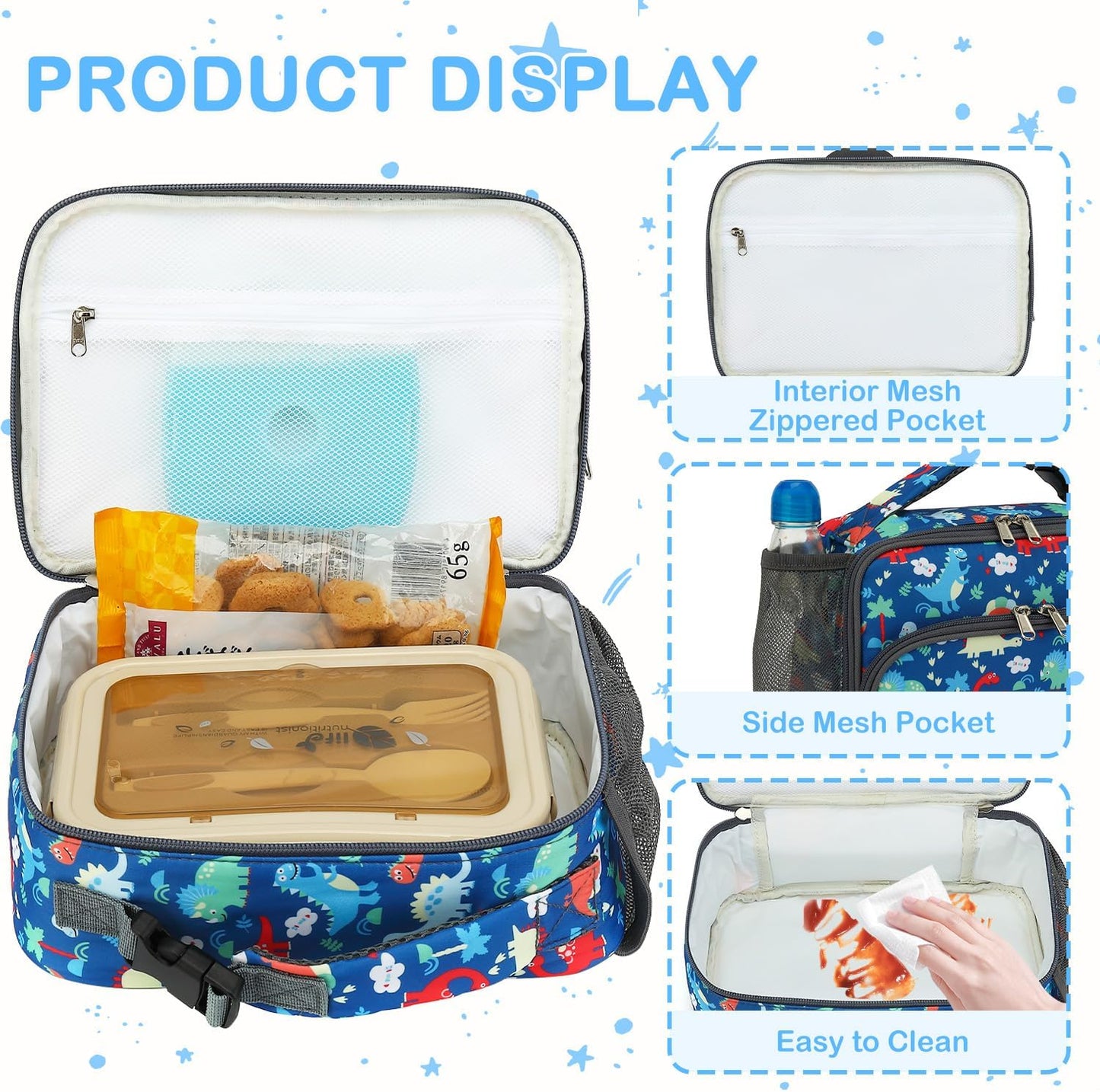 FlowFly Kids Lunch box Insulated Soft Bag Mini Cooler Back to School Thermal Meal Tote Kit for Girls, Boys, Astronaut - Colors B