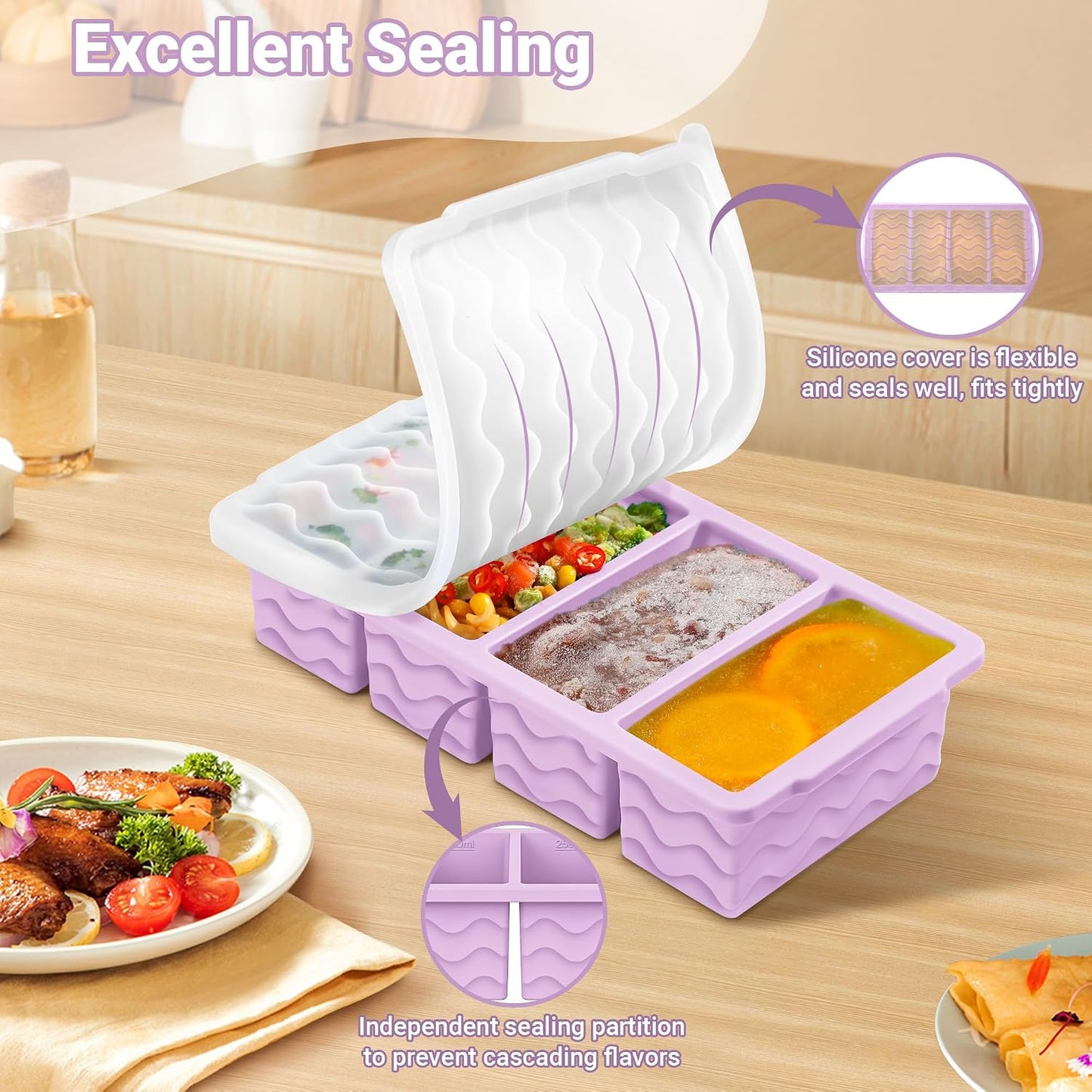Doasuwish Silicone Freezer Molds for Soup with Lid – 1-Cup Soup Container Style Ice Cube Trays for Freezer, Meal Prep & Food Storage, Freeze 250mL/125mL Portions – 2 Pack