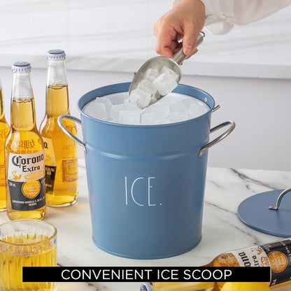 Rae Dunn Ice Bucket with Scoop - Stainless Steel Bucket with Handle, Lid and Ice Scooper - 4 Qt. Storage Bin for Ice Cubes for Bars, Parties, Backyard Barbeques, Picnics, and Camping (Black)