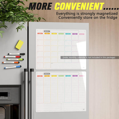 Magnetic Weekly Calendar for Fridge (Monday Start), Vertical Dry Erase Planner with Large Writing Space & Side Notes – Includes 6 Markers, Reusable Whiteboard for Busy Schedules