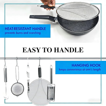 Premium Stainless Steel Grease Splatter Screen for Frying Pans & Cooking Pots, Fine Mesh Oil Splatter Guard with Comfort Grip Handles, 3 Size Set (9.5/11.5/13 Inches) (9.5/11.5inches)