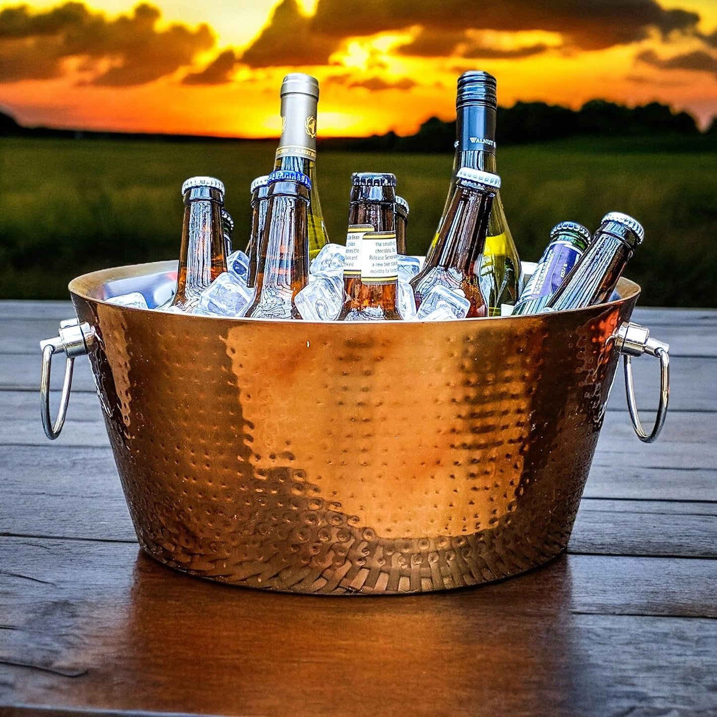 Insulated Stainless Steel Large Ice Bucket with Lid for Parties, Anchored Metal Ice & Beverage , Champagne Bucket for Extended Chill - 12-Quarts