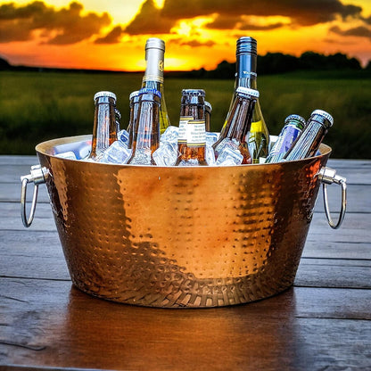 Insulated Stainless Steel Large Ice Bucket with Lid for Parties, Anchored Metal Ice & Beverage , Champagne Bucket for Extended Chill - 12-Quarts