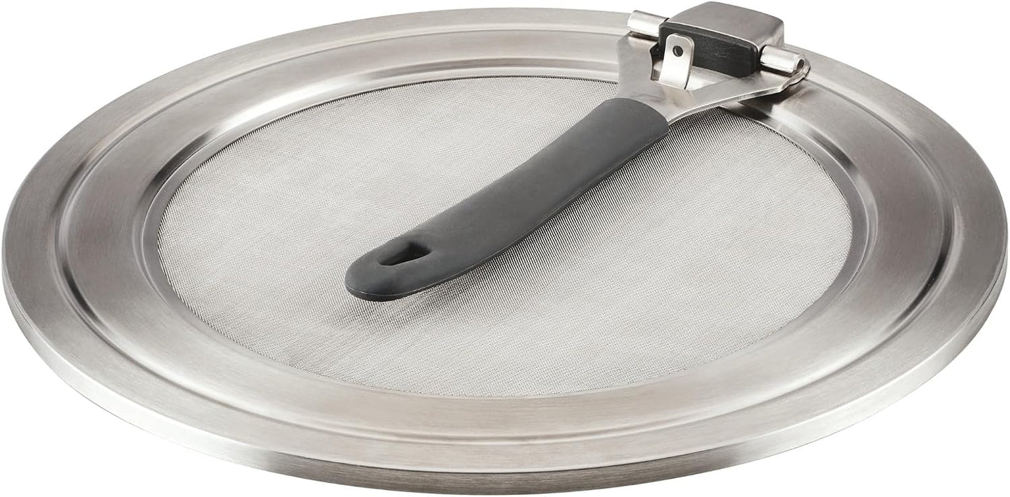 Circulon Tools and Gadgets Universal Splatter Guard Mesh Grease Cover for Pots and Pans Protects Stove, Countertop, and Kitchen from Oil when Frying, 13 Inch Splatter Guard - Stainless Steel