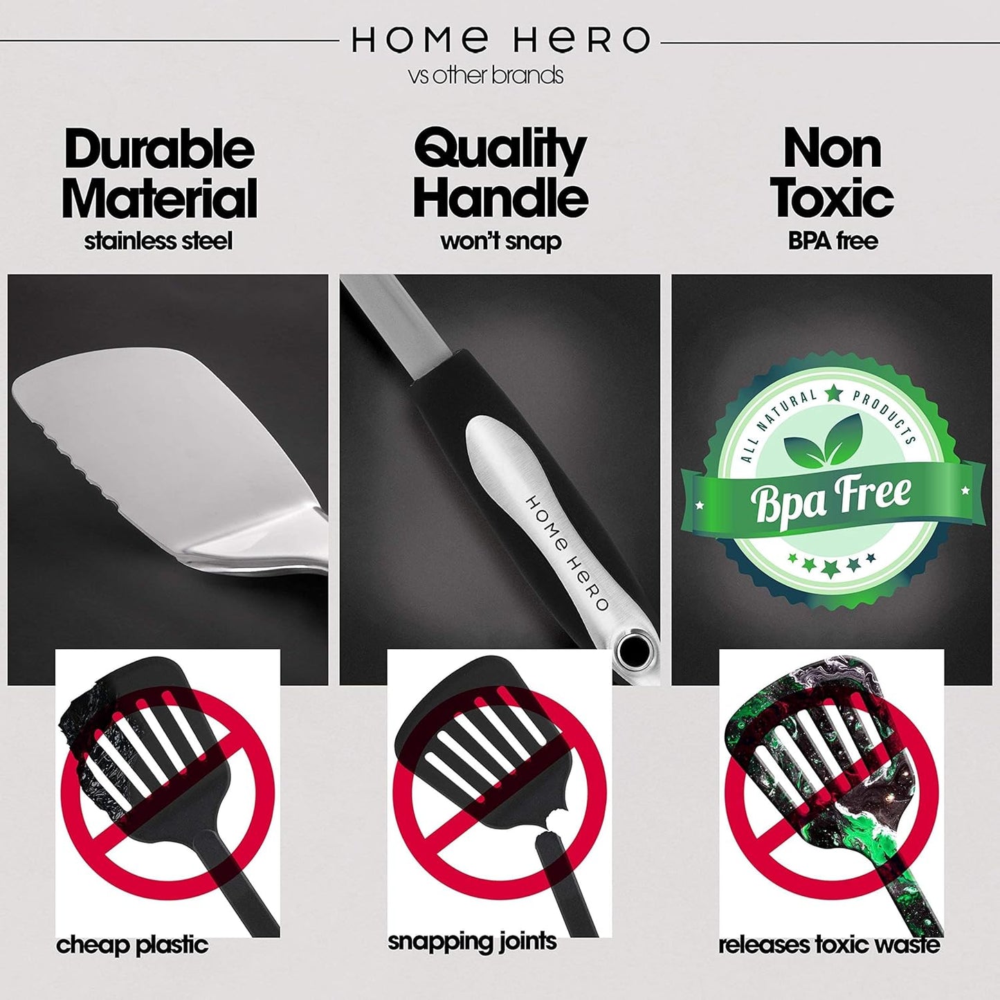 Home Hero Silicone Kitchen Utensils Set - Heat Resistant Non-Scratch Cooking Utensils - Ergonomic Silicone Spatula Set - Dishwasher Safe Kitchen Tools - 26 Piece, Stone