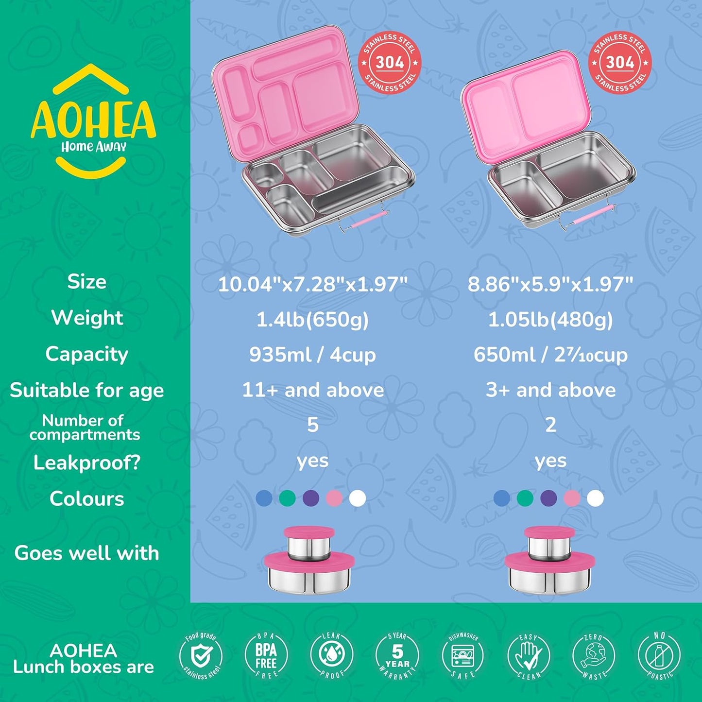 AOHEA Stainless Steel Bento Box Kids, Kids Metal Bento Lunch Box BPA Free Lunch Box Containers 304 Stainless Steel Bento Box for School and Office(Bule)