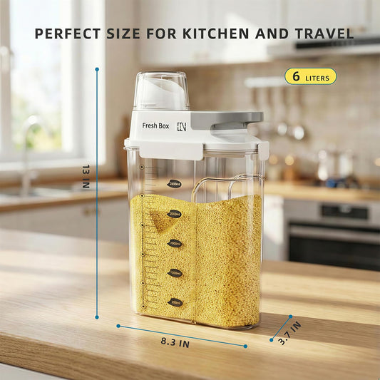 Rice Storage Container Grain Dry Food Flour Bin, Pet Dog Cat Food Dispenser with Measuring Cup, BPA-Free Clear Plastic Kitchen and Pantry Sugar Organizer (5.5, Pounds)