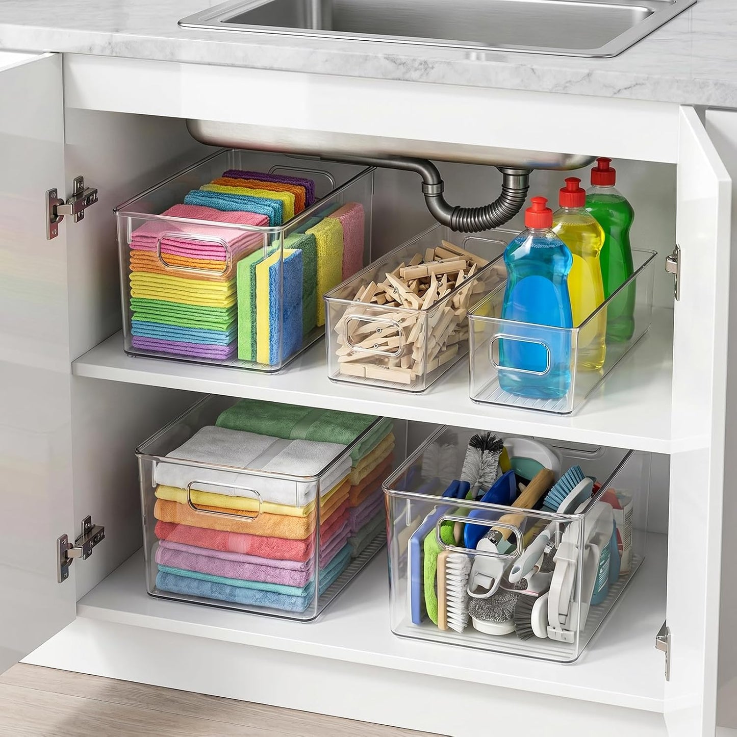 14 Pack Fridge Organizer, Stackable Refrigerator Organizer Bins with Lids PBA-Free, Clear Fridge Organizers and Storage for Kitchen, Countertops, Cabinets, Fridge, Drinks, Fruits, Vegetable, Cereals