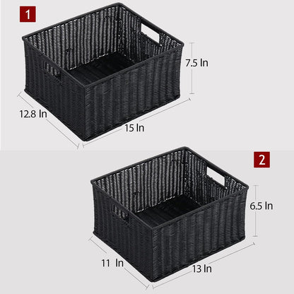 HOONEX Water Hyacinth Storage Baskets, Wicker Baskets for Storage, Hand Woven Baskets with Carry Handles, Set of 2, Natural