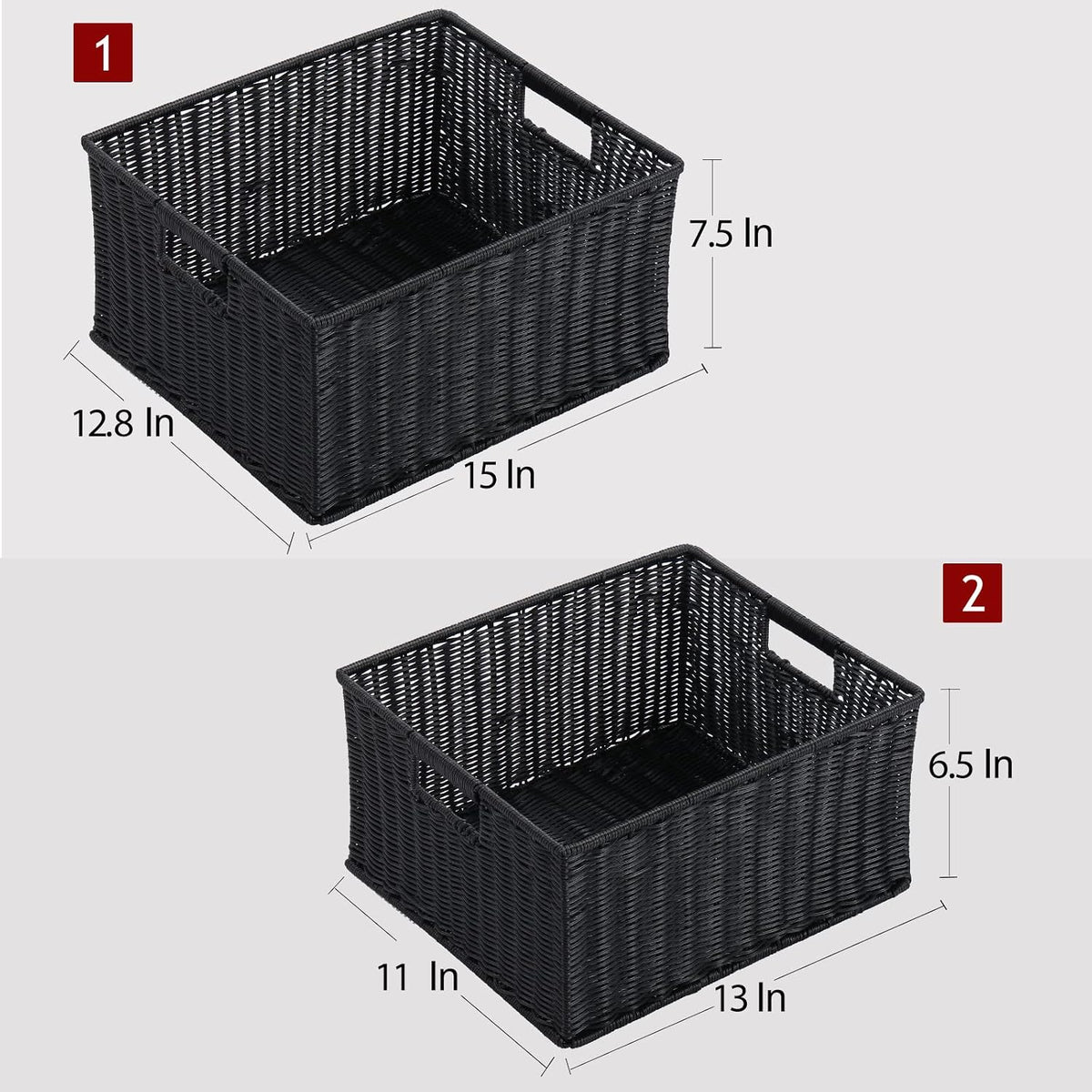 HOONEX Water Hyacinth Storage Baskets, Wicker Baskets for Storage, Hand Woven Baskets with Carry Handles, Set of 2, Natural