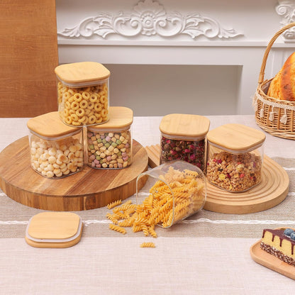 Moretoes 3 Pack 2qt Glass Storage Containers with Bamboo Press Lids, Large Airtight Food Storage Jars for Pantry, Flour, Sugar, Dry Goods