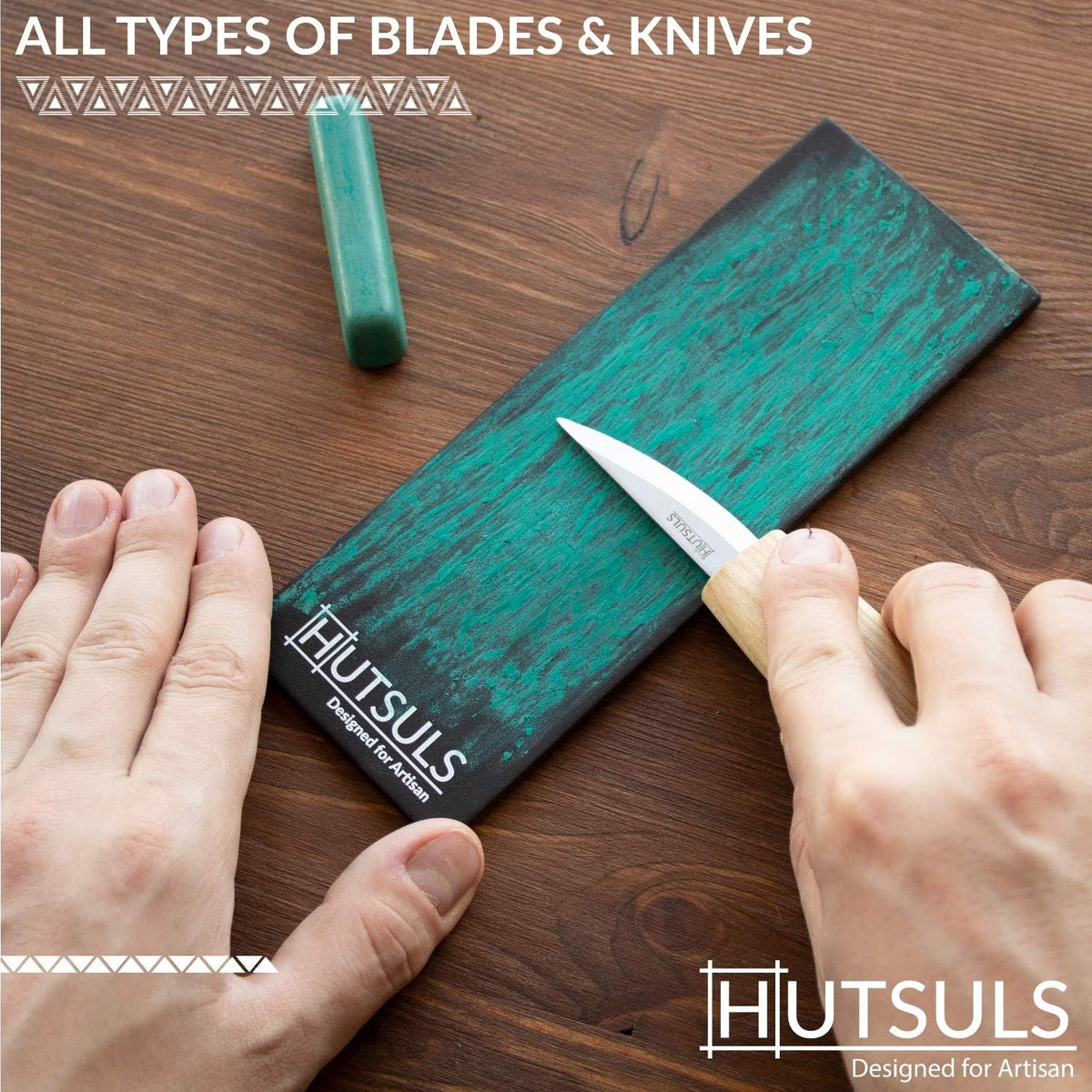Hutsuls Brown Leather Strop with Compound - Get Razor-Sharp Edges with Stropping Kit, Green Honing Compound & Vegetable Tanned Two Sided Knife Sharpener Step-by-Step Guide Included