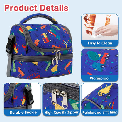 FlowFly Kids Double Decker Cooler Insulated Lunch Bag Large Tote for Boys, Girls, Men, Women, With Adjustable Strap, Unicorn