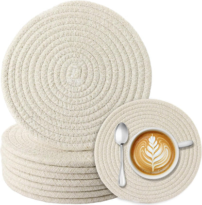 8 Inch Cotton Rope Trivets for Hot Dishes Set of 8 Heat Resistant Mats for Countertop Potholders for Kitchens Trivets for Hot Pots and Pans and Quartz Countertops Farmhouse Kitchen Décor, Mixed Brown