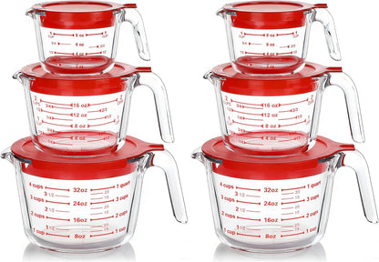 M MCIRCO 6 Pcs Glass Measuring Cups with Lids Set, 1 Cup, 2 Cup, 4 Cup