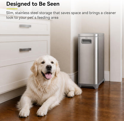 EKO 45 lb Airtight Dog Food Storage Container, Stainless Steel Pet Food Container for Kibble, Cat Food & Bird Seed, Lockable Lid, Magnetic Scoop, BPA-Free Inner Bucket, Wheels