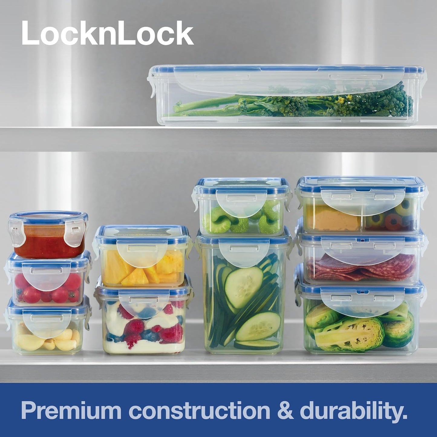 Lock & Lock HPL817S12 Easy Essentials Storage Set/Food Containers Airtight Bins/BPA-Free/Dishwasher Safe, 24 Piece - Clear