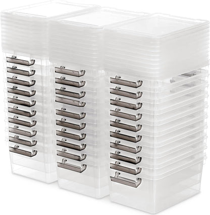 Citylife 7.8 QT 6 Pack Small Storage Bins Plastic Storage Container Stackable Box with Lids for Organizing, Clear White